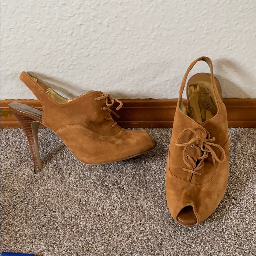 Open toed suede high heels